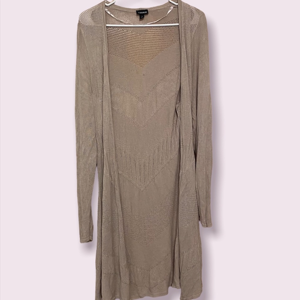 Torrid Tan Pointelle Open Front Cardigan